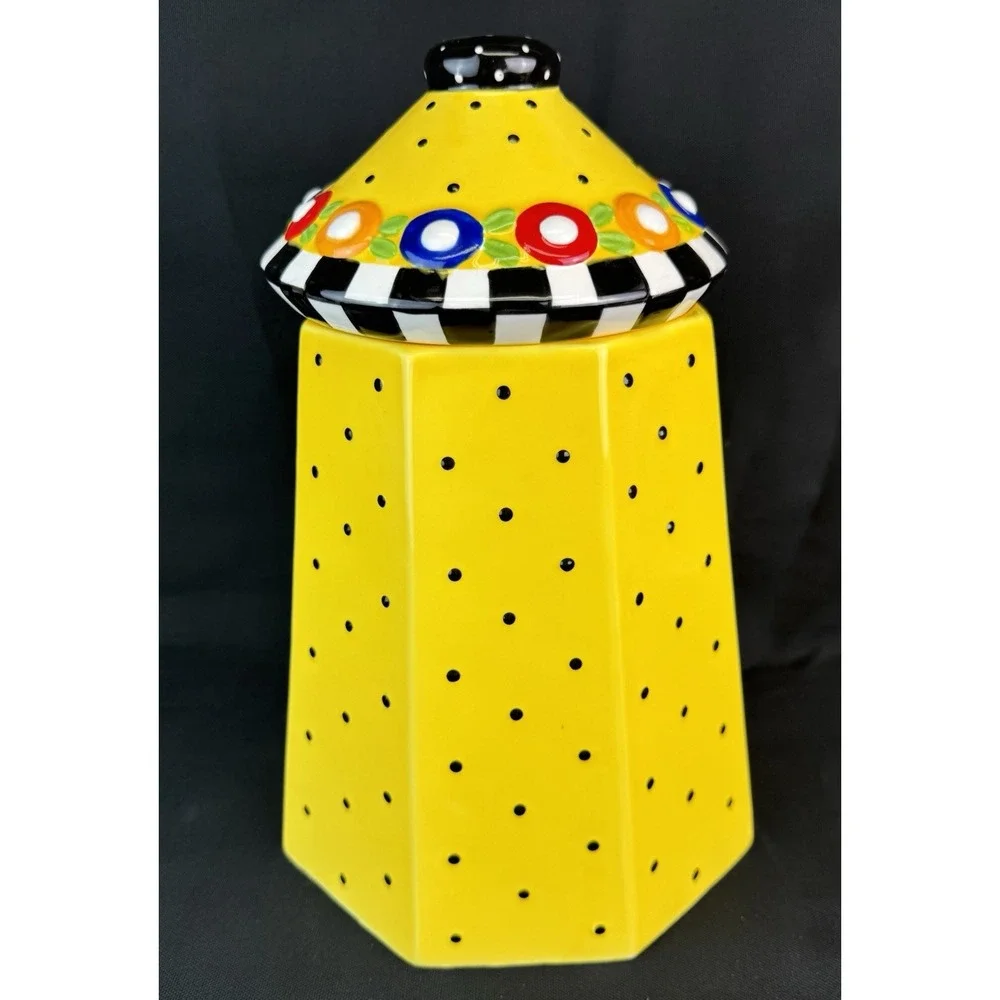 Vintage Sakura Afternoon Tea Mary Engelbreit Yellow Polka Dot 1995 Cookie Jar